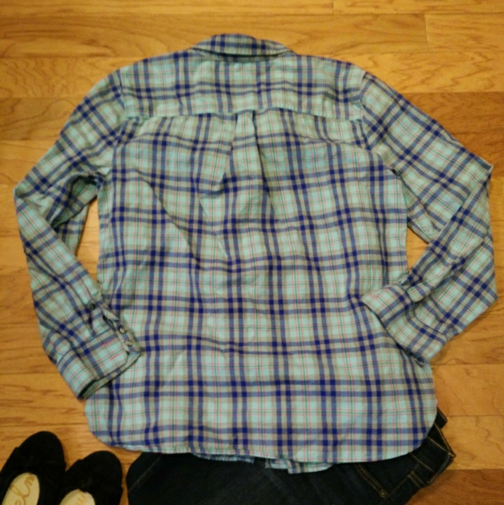 Talbots Plaid Ruffle Front Button Down Blouse - Picture 4 of 5